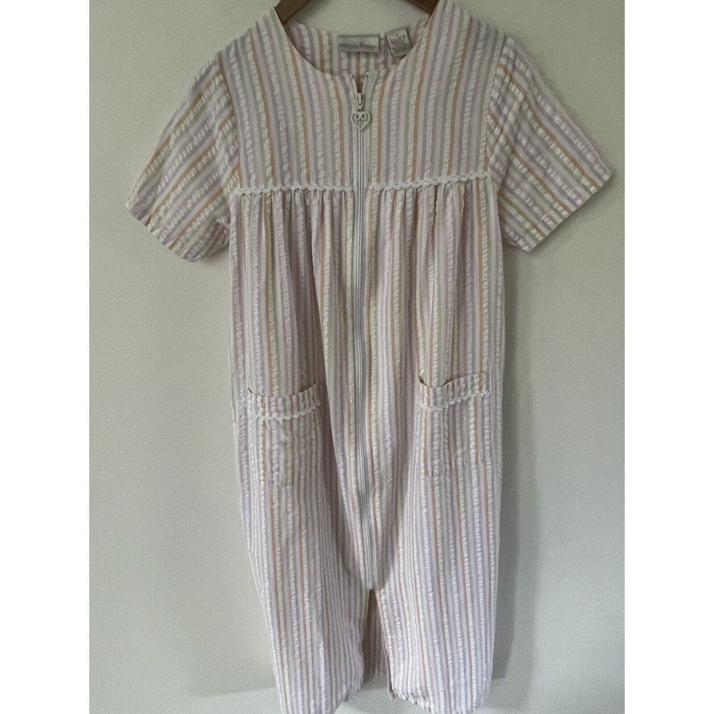 Intimate Essentials Womens Vintage Seersucker Robe Zip Up Front Housecoat Small